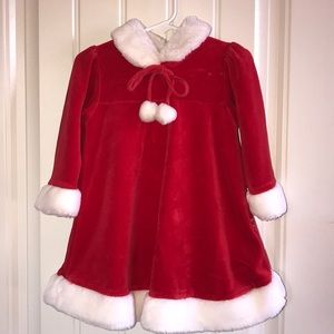 Red Velvety Christmas Dress with Faux Fur Trim